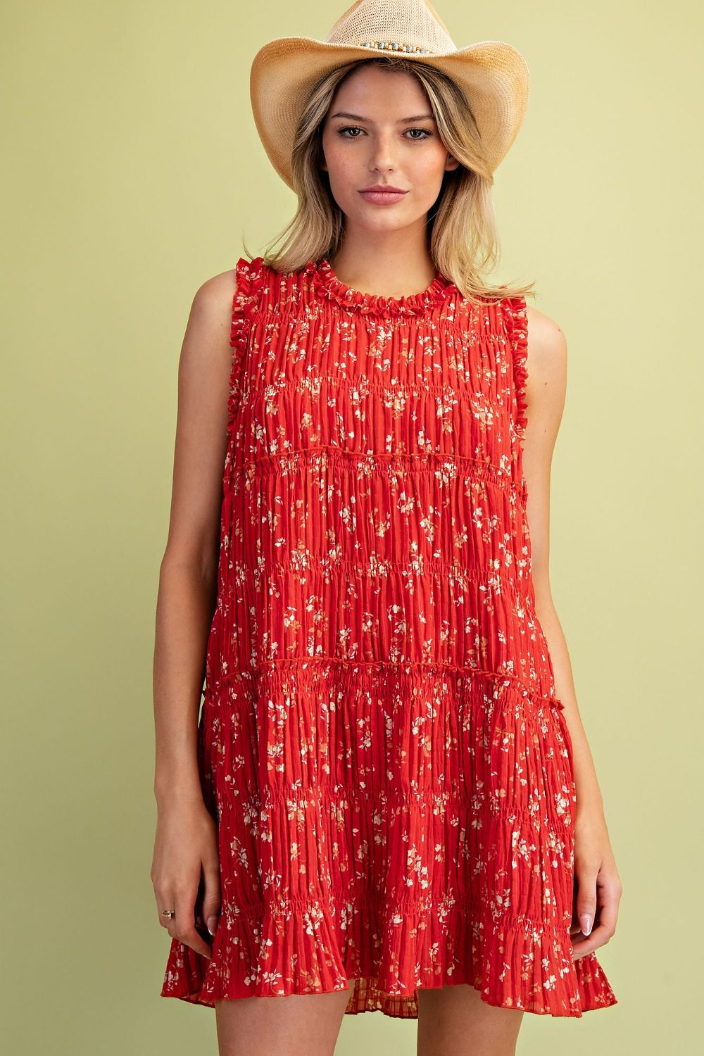 Red Sleeveless Chiffon Dress