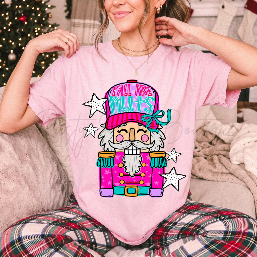 Pink & Mint Y'all Are Nuts | Holiday Graphic Tee, Long Sleeve & Sweatshirt