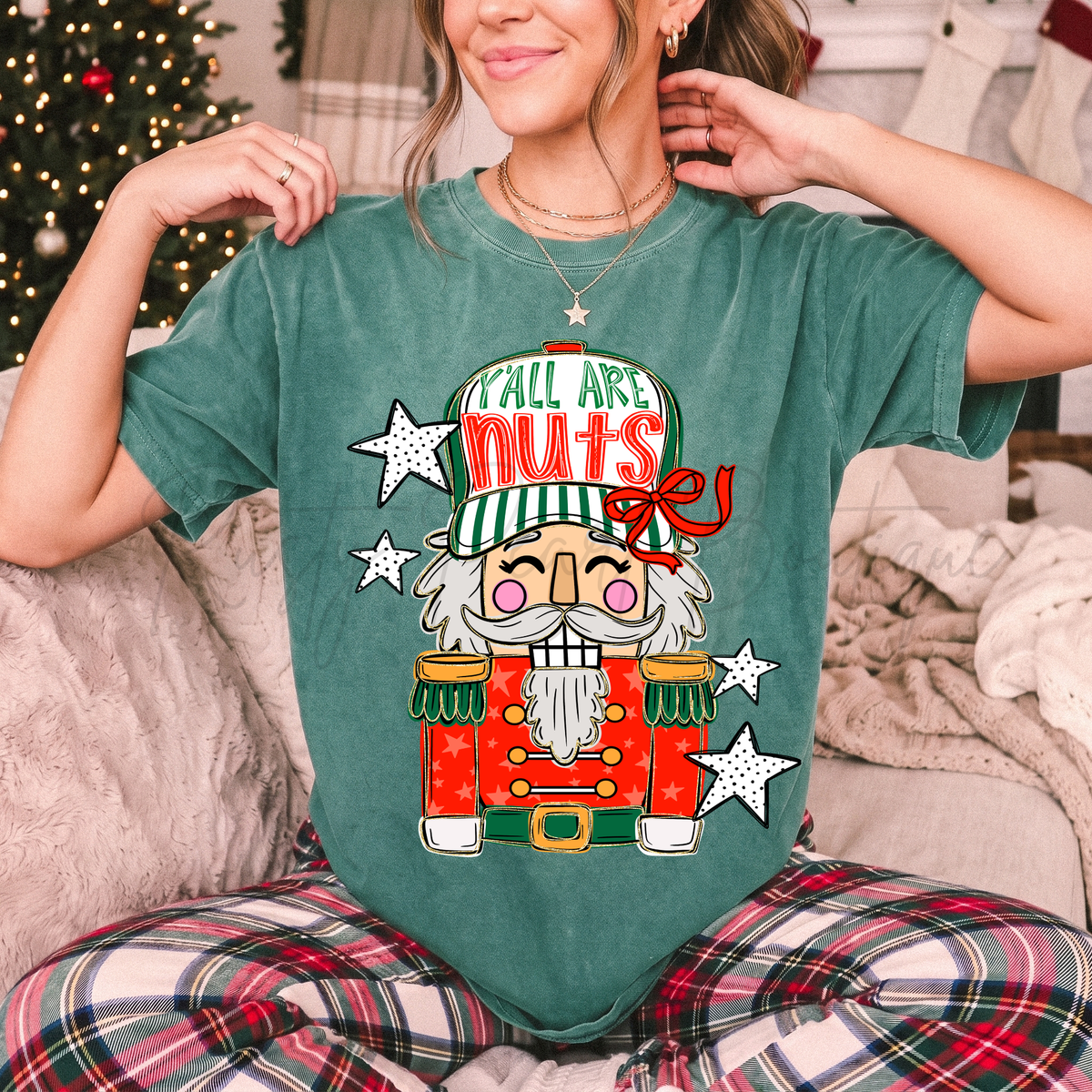 Red & Green Y'all Are Nuts | Holiday Graphic Tee, Long Sleeve & Sweatshirt
