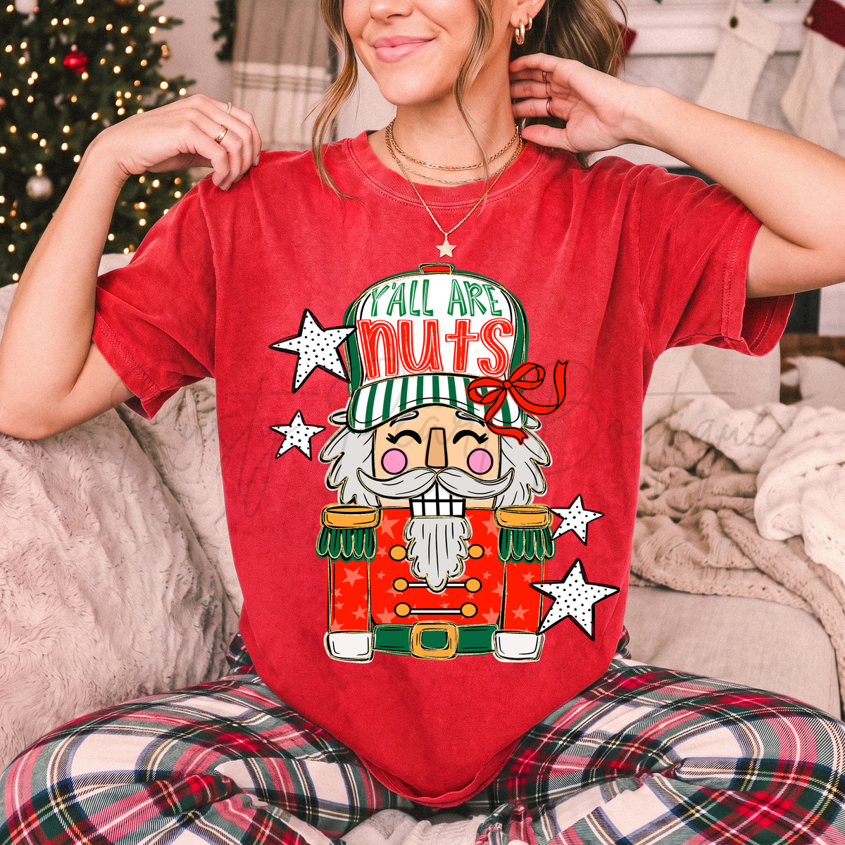 Red & Green Y'all Are Nuts | Holiday Graphic Tee, Long Sleeve & Sweatshirt