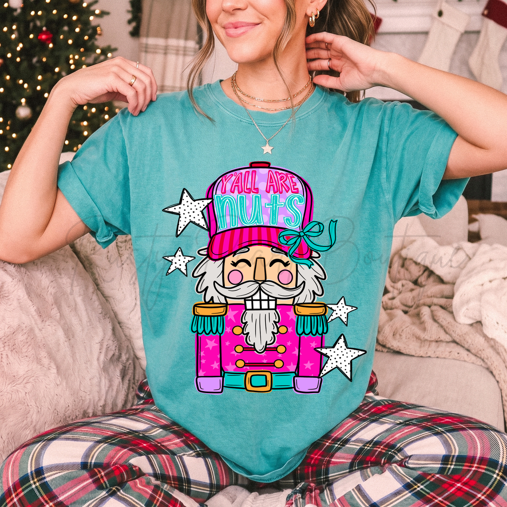 Pink & Mint Y'all Are Nuts | Holiday Graphic Tee, Long Sleeve & Sweatshirt