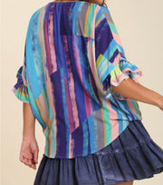 Mixed Print Tops High Low Hem