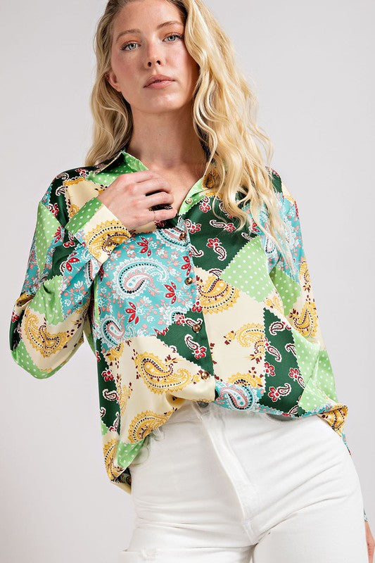 More To Love Paisley Button Down Top