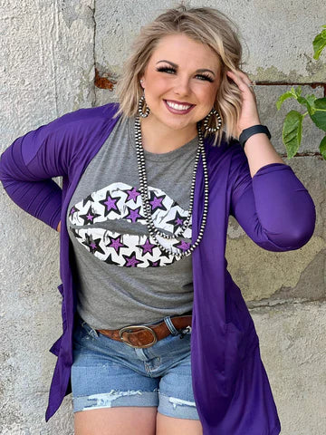 Purple Solid Mid Length Cardigan