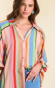 Mixed Print Collared Button Up Top
