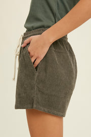 Casual Corduroy Cinched Waist Shorts
