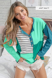 Do What You Please Long Sleeve Color Block Top
