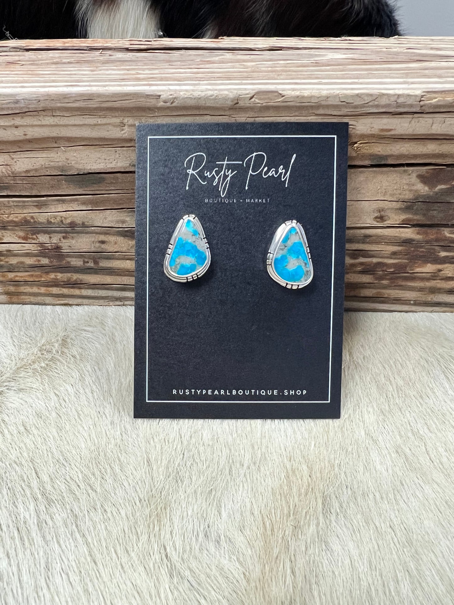 Blue + Polished Sterling Inlay Studs