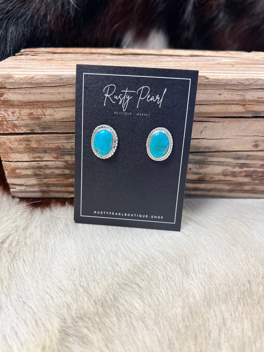 “Paisley” Turquoise Studs with Silverwork