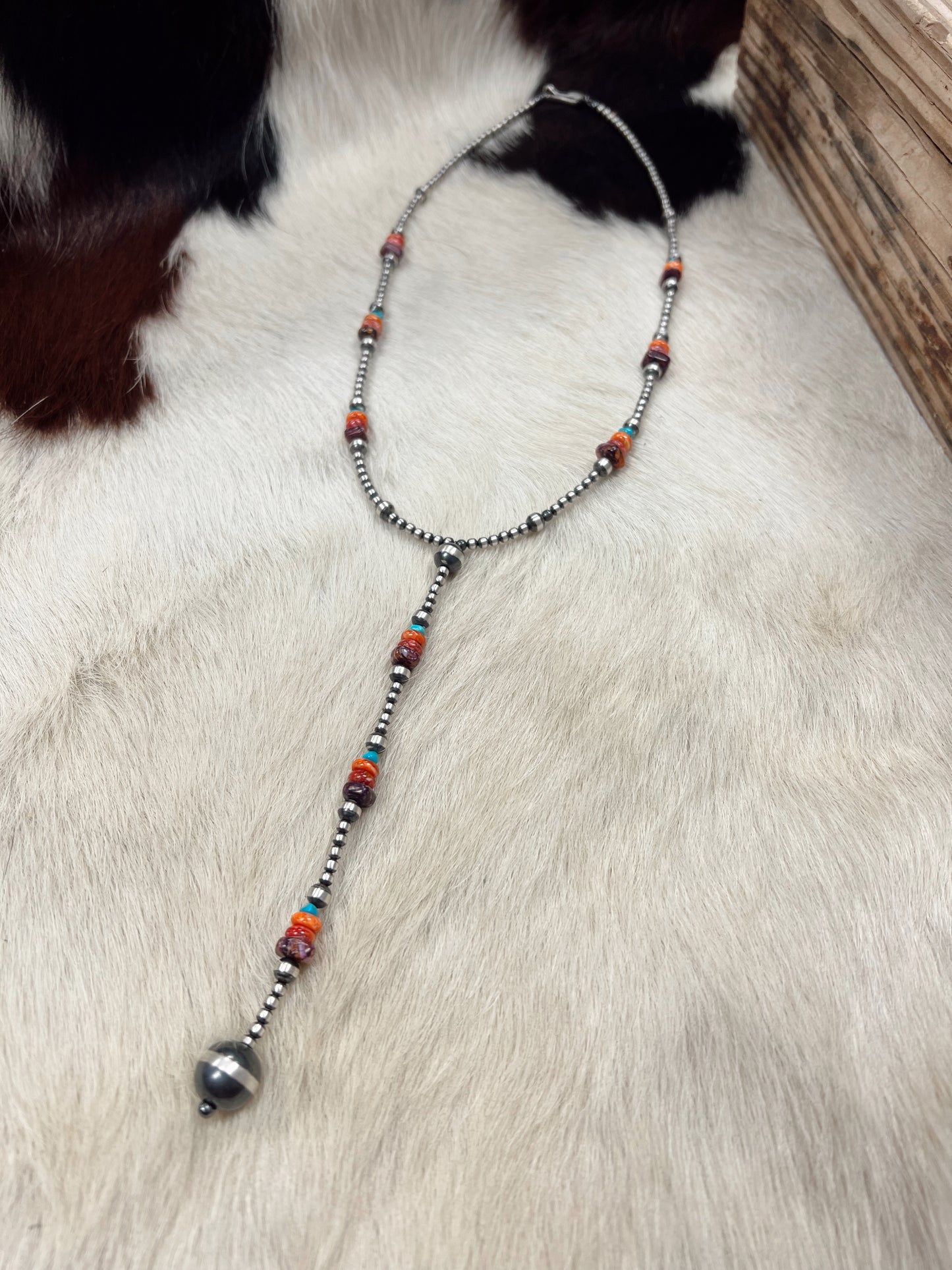 Multi Colored Turquoise & Navajo Pearl Lariat Necklace