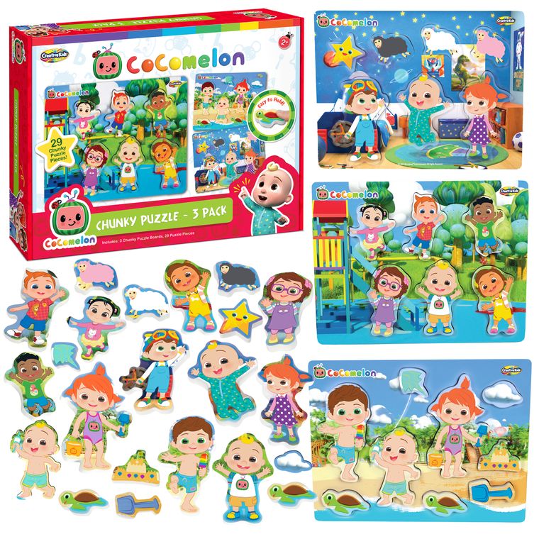 Cocomelon Chunky Puzzles for Toddlers - 3-in-1 Wooden Puzzles for Kids