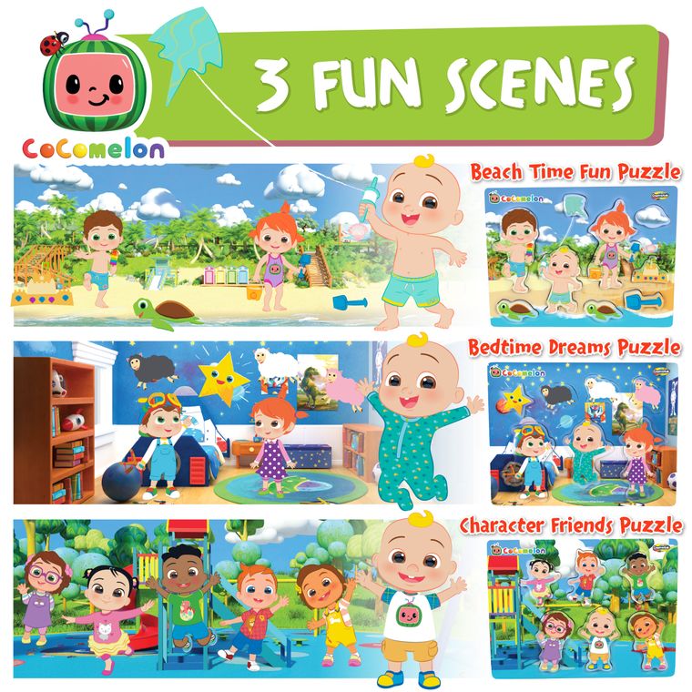Cocomelon Chunky Puzzles for Toddlers - 3-in-1 Wooden Puzzles for Kids