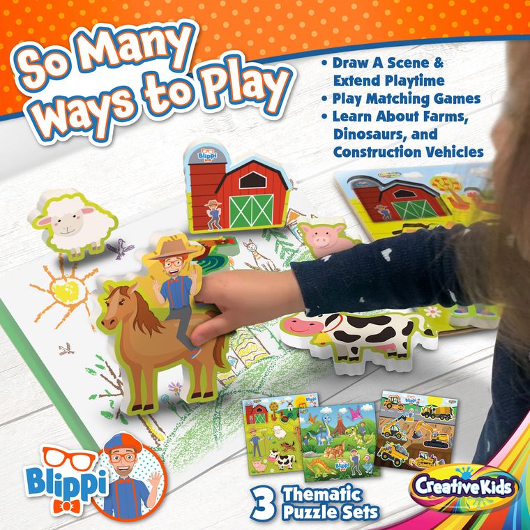 Blippi Chunky Puzzles for Toddlers - 3-in-1 Chunky Puzzle Set for Kids Ages 2+